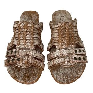 Bed Stu Sandals Slides Shoes Diaz Huarache Size 6 Brown White Studs